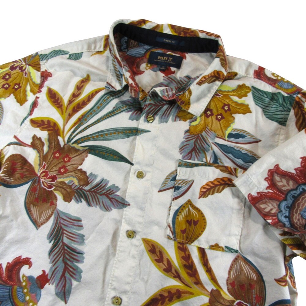 Roark Mens Hawaiian Shirt L Classic Fit Multicolored Floral Organic Cotton